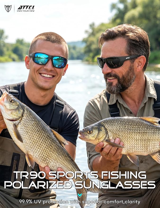 ATTCL Sports Polarized Sunglasses for Men: Ultra-Light Wrap Around TR90 Frame UV400 Protection for Fishing Driving Shooting
