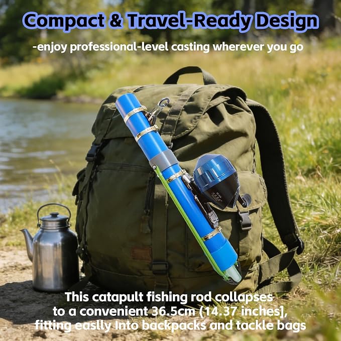 Portable Fishing Catapult Rod, Durable & Lightweight Telescopic Lure & Bait Launcher for Saltwater & Freshwater, High Elasticity Casting Tool, Professional New Model Travel Fishing Gear