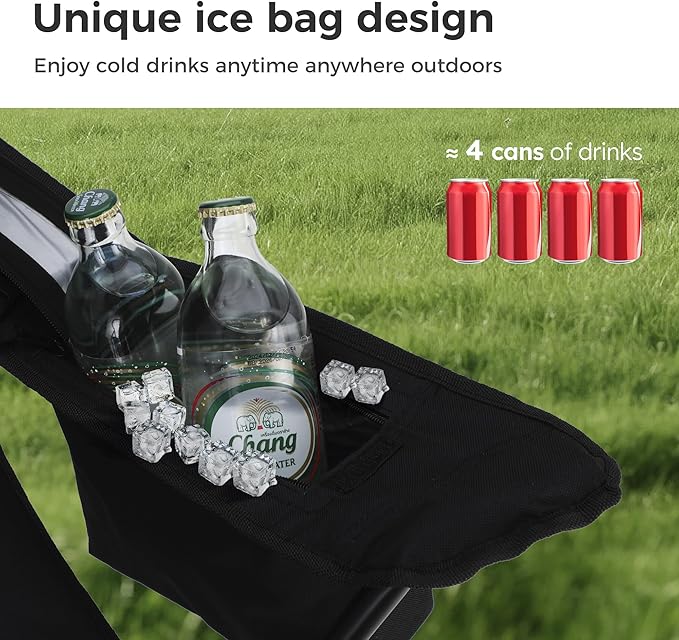 LET'S CAMP Camping Chair 2 Pack Folding Chair with 4-Can Cooler Bag Portable Lawn Chair with Cup Holder,Storage Pocket, Supports 250LBS, Collapsible Chair for Camp, Beach, Picnic (Black)