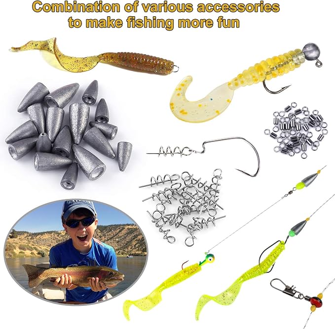PLUSINNO Fishing Lures Fishing Tackle Box Fishing Gifts for Men, Bass, Trout Fishing Accessories Kit for Saltwater & Freshwater Fishing Gear Including Topwater Lures, Hooks, Spinnerbaits