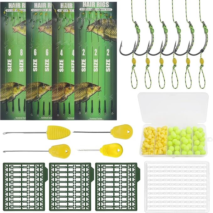 43pcs/152pcs Carp Fishing Hair Rigs Baits Carp Rigs Kit Corn Fishing Beads Boilie Bait Stops Dumbell Stoppers and Stringer Needle Fishing Equipment