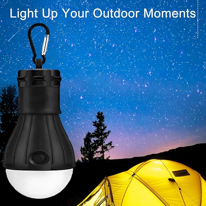 Camping Tent Lantern,LED Camping Lights,Portable Outdoor Waterproof Emergency Light Bulb,Camping Gear,Super Bright,Tent Lamp for Camping,Hiking,Party,Backpacking,Fishing,Power Failure,4 Packs(Black)