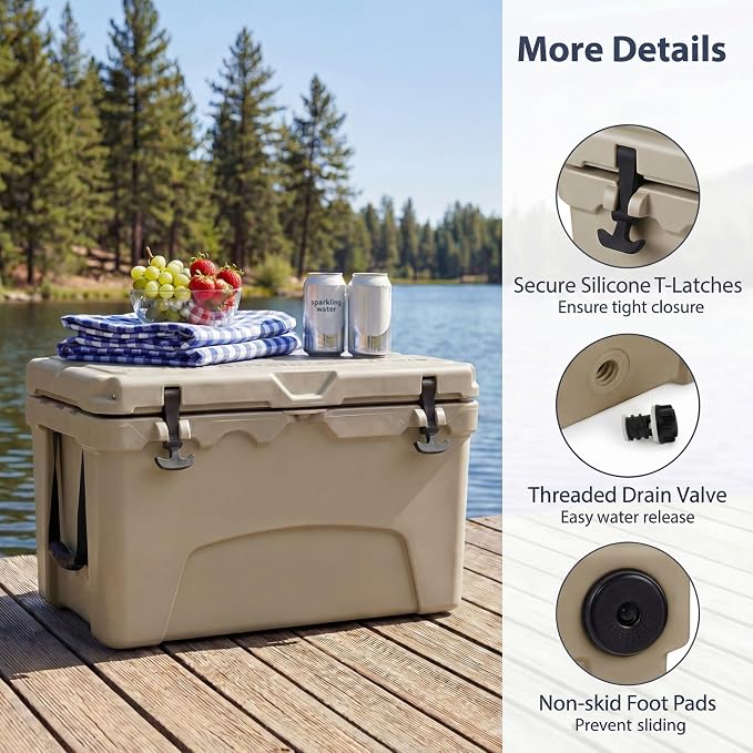COSTWAY Portable Insulated Hard Cooler – Keeps Ice Up to 6 Days, Heavy-Duty Outdoor Ice Chest with Cup Holders, Built-in Fish Ruler & Bottle Opener for Camping, Fishing, Beach, Tailgating