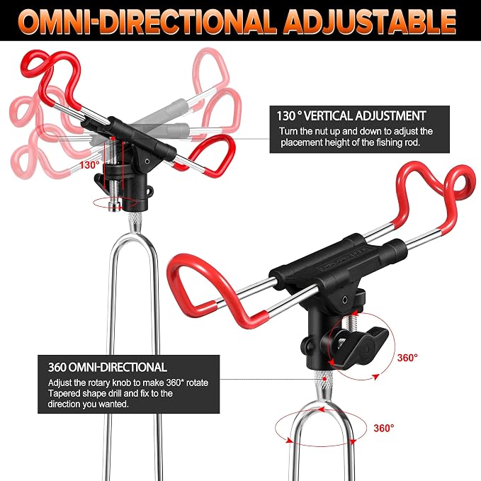 PLUSINNO Fishing Rod Holders - Upgraded 360 Degree Adjustable Fishing Pole Stand Equipment for Bank, Beach, Gift for Men