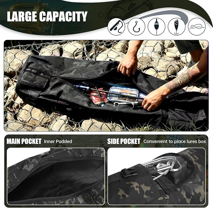 Fishing Rod Bag Fishing Rod Case, Durable Folding 900D Oxford Fabric Portable Large Capacity Waterproof, Fishing Gifts for Men Boys