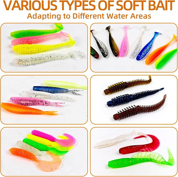 Soft Fishing Lures Kit Paddle Tail Swimbaits Plastic Worms Set Mixed Color Minnow Jerkbait Bass Lure Baitsfor Trout,Walleye,Crappie