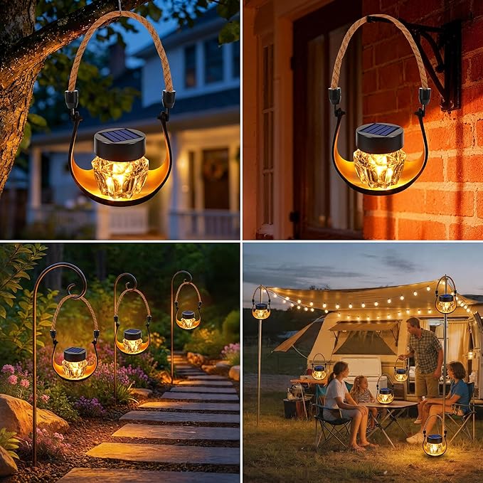 Toodour 2 Pack Hanging Solar Lantern Outdoor -Solar Lanterns with Flickering Flame, Waterproof Garden Lights Hanging Lights for Camping, Patio, Deck, Yard, Path, Garden, Porch Outdoor Decorations