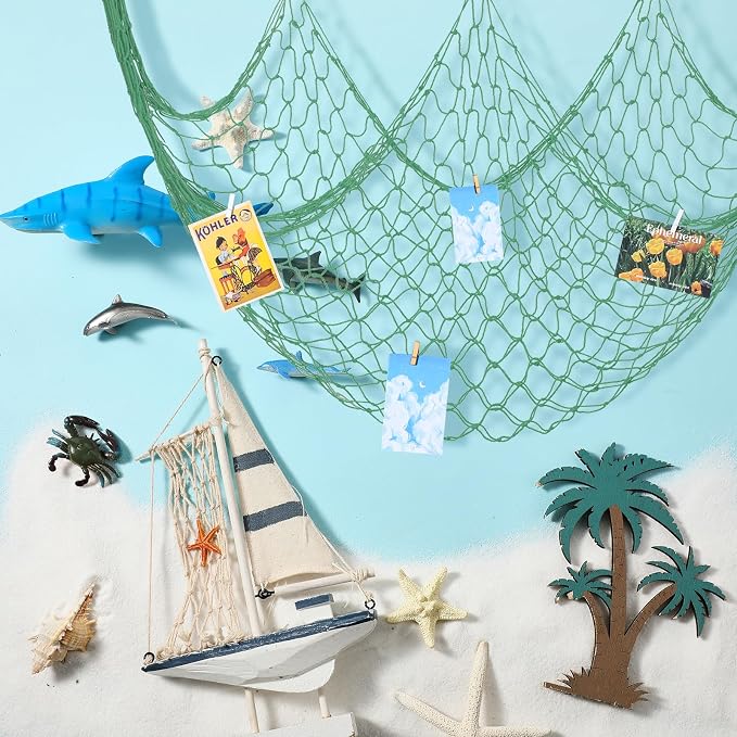 12 Pack Decorative Fish Netting for Party 80 x 40 Inch Natural Cotton Fish Net Decorations for Pirate Ocean Under The Sea Hawaiian Mermaid Party Picture Wall Hanging Decoration(Classic Color)