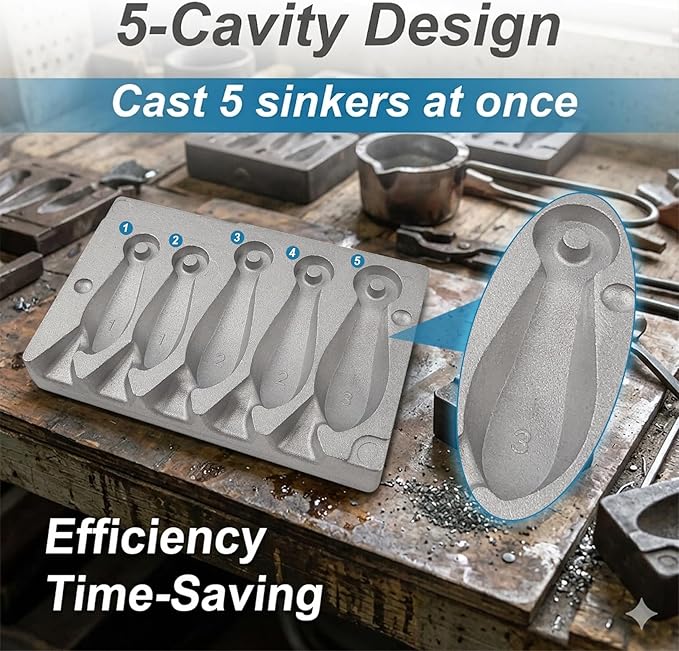 Eupheng Bank Sinker Mold with 5 Cavities, 1 oz / 2 oz / 3 oz Fishing Weight Mold for DIY Lead Sinkers