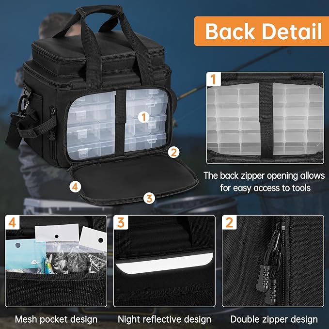 Fishing Tackle Bag - Holds 3400-3600 Size Tackle Boxes -Saltwater & Freshwater Fishing Bags - Padded Shoulder Strap Fishing Bags (Black) (Bag Only)