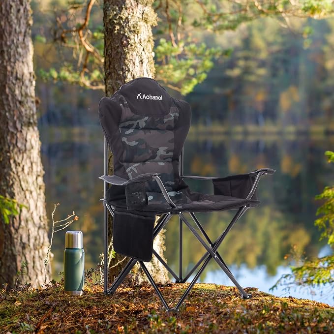 Aohanoi 2 Pack Camping Chairs for Heavy People,Outdoor Folding Camp Chairs for Adults with Cup Holder & Cooler Bag for Outside,Outdoor Lawn Chairs Supports Up to 400lbs