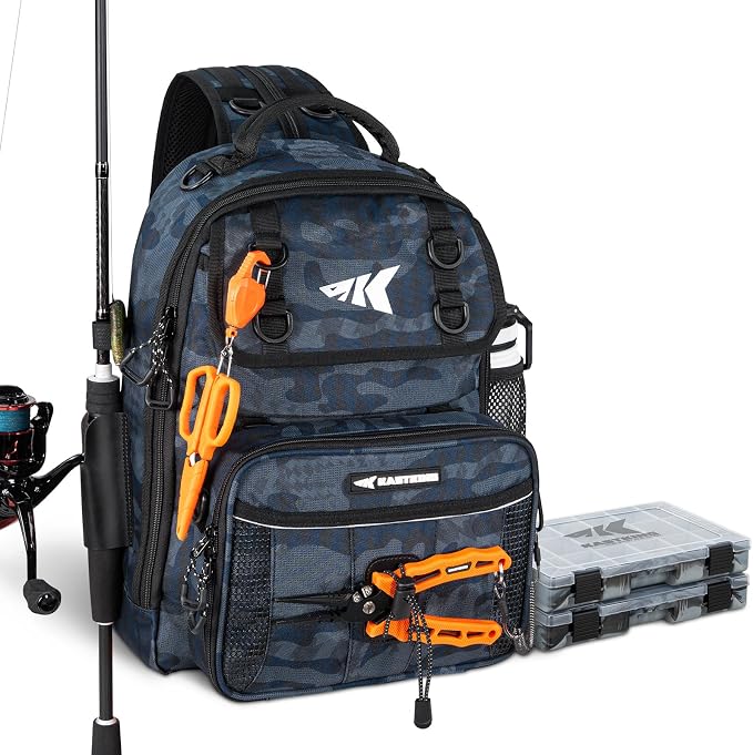 KastKing BaitSpace Fishing Sling Bag, Fishing Backpack with Rod & Beverage Holder, Tackle Bag for Fishing Gear