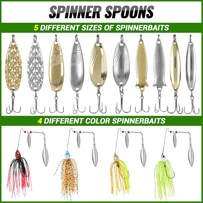 PLUSINNO Fishing Lures, All-in-One Fishing Tackle Box with Tackle Included, Fishing Gear Lure Bait Accessories Kit for Freshwater Bass Trout, Ideal Fishing Gifts for Men, Father & Beginners