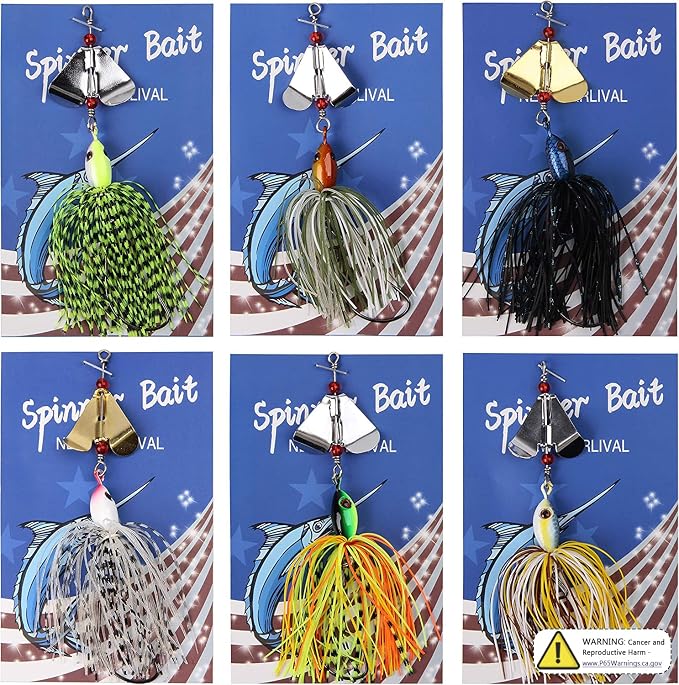 Spinnerbait Fishing Lures Kit - 6/12pcs Bass Fishing Buzzbait Lures Spinner Baits for Bass Trout Pike Salmon Multicolor Swimbait Buzz Bait Metal Spinner baits Swim Jigs Freshwater Saltwater