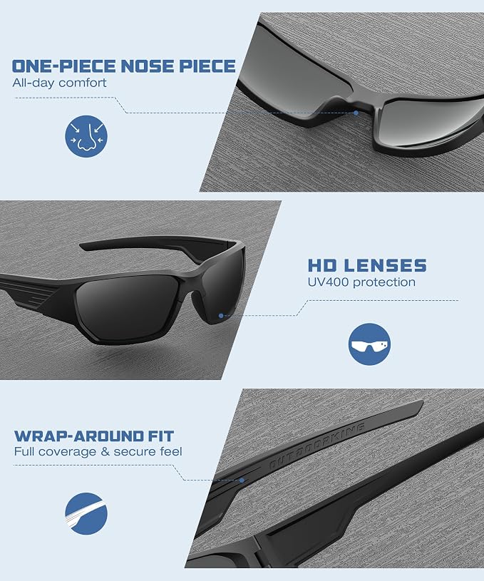 Men's Polarized Fishing Sunglasses, UV400 Wrap Around Sports Sunglasses, Floatable Anti-Glare Eyewear for Runing