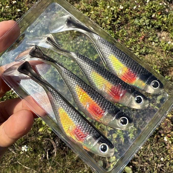 4pcs Handmade Soft Plastic Fishing Lures, Paddle Tail Swimbaits Soft Lures, Fishing Lures for Bass Trout Crappie Walleye Soft Plastic Bass Lure Baits Kits for Fishermen fishinglife