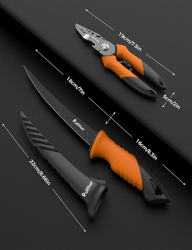 2PC Fishing Tool Kit - 7" Fillet Knife,Fishing Pliers,Multitool Hook Remover Fishing Pliers,Fishing Gear for Saltwater