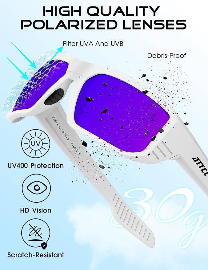 ATTCL Sports Polarized Sunglasses for Men: Ultra-Light Wrap Around TR90 Frame UV400 Protection for Fishing Driving Shooting