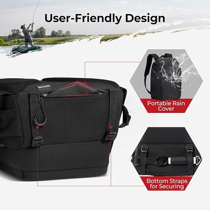 Piscifun Fishing Tackle Backpack with Rod & Gear Holder, Lightweight Fishing Tackle Storage Bag with Protective Rain Cover