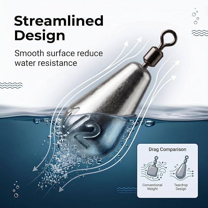 Drop Shot Fishing Weights with Rolling Swivel Streamlined Lead Fishing Sinkers for Freshwater Saltwater Catfish Bass Casting Fishing and Bottom Fishing Rigs