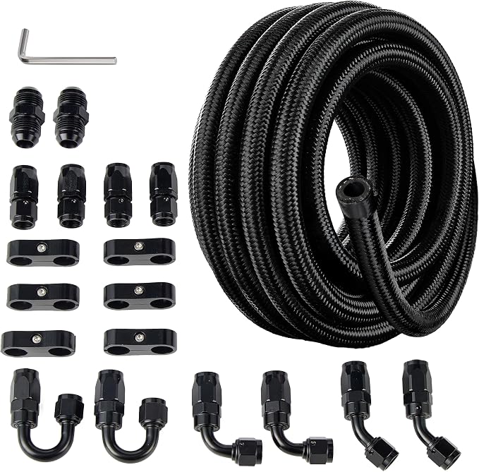 EVIL ENERGY 10AN Fuel Line Kit, 10AN Nylon Braided Fuel Line Hose Fitting Kit CPE 10FT Black