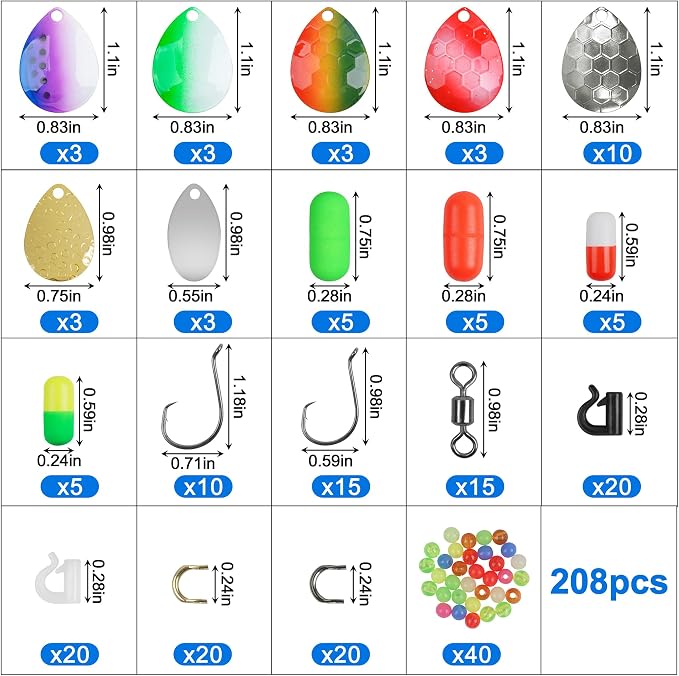 Walleye Rig Making Kit DIY Fishing Lure Spinner Making Kit Supplies Parts Crawler Harness Live Bait Rigs Colorado Blades Pompano Floats Clevis Beads Tackle Fishing