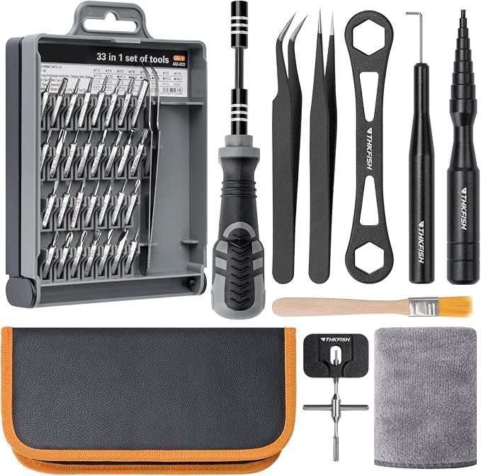 THKFISH Fishing Reel Maintenance Kit, Reel Repair Tool Kit, Fishing Reel Cleaning Set with Spool Pin Remover and 28 in 1 Screwdriver or 38 in 1 Electric Screwdriver