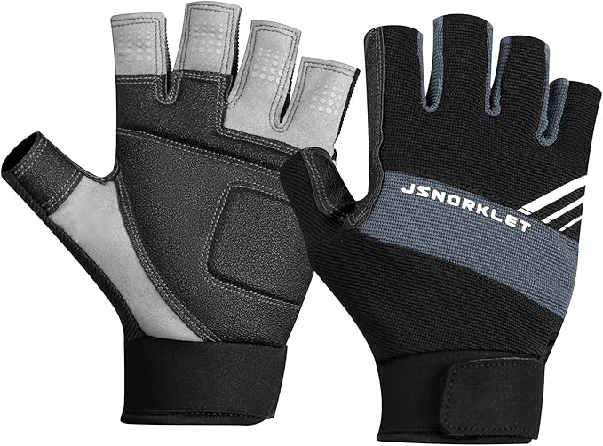 Kayaking Gloves 3/4 Finger Padded Palm Fingerless Gloves for Men Women Youth, with Resistant Palm and Grip, Easy to Take on and Off, for Sailing, Paddling, Kayaking, Fishing, Water Sports