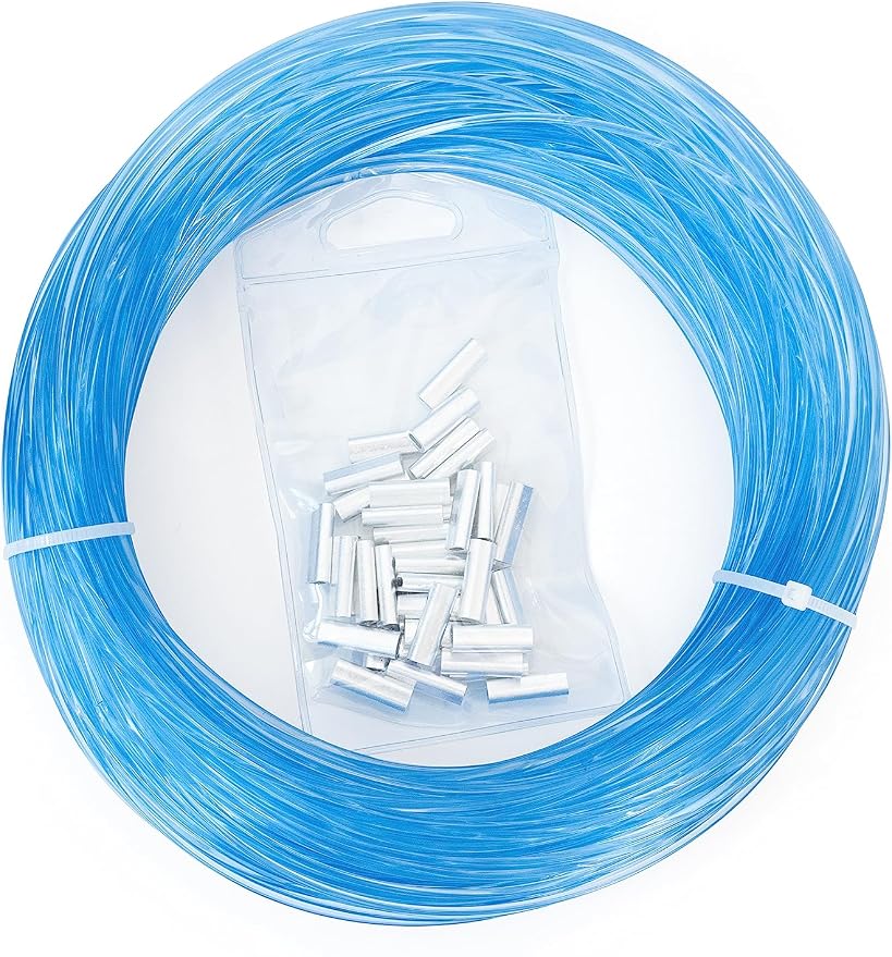 BLUEWING 50/100yd Outrigger Line Rigging Kit Mono with 20pcs/40pcs Aluminum Sleeve Crimps and 1.9mm 400LB Test Monofilament Fishing