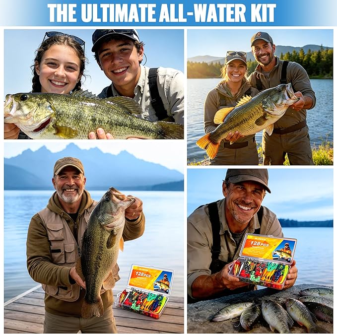 PLUSINNO Fishing Lures, All-in-One Fishing Tackle Box with Tackle Included, Fishing Gear Lure Bait Accessories Kit for Freshwater Bass Trout, Ideal Fishing Gifts for Men, Father & Beginners