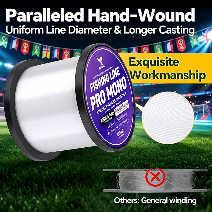 Pro Monofilament Fishing Line with Knot Instruction Cards for Multi Purpose Cost Effective, Strong Yet Thin Nylon String for Big Fishes, Tangle-Free & UV Resistant, 15/20/30/50/80LB