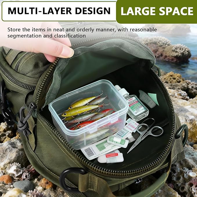 Fishing Backpack Small Fishing Tackle Storage Bag with 3 Methods of Carrying Large Capacity Sling Backpack for Outdoor Hiking Travel Hunting (Army Green)