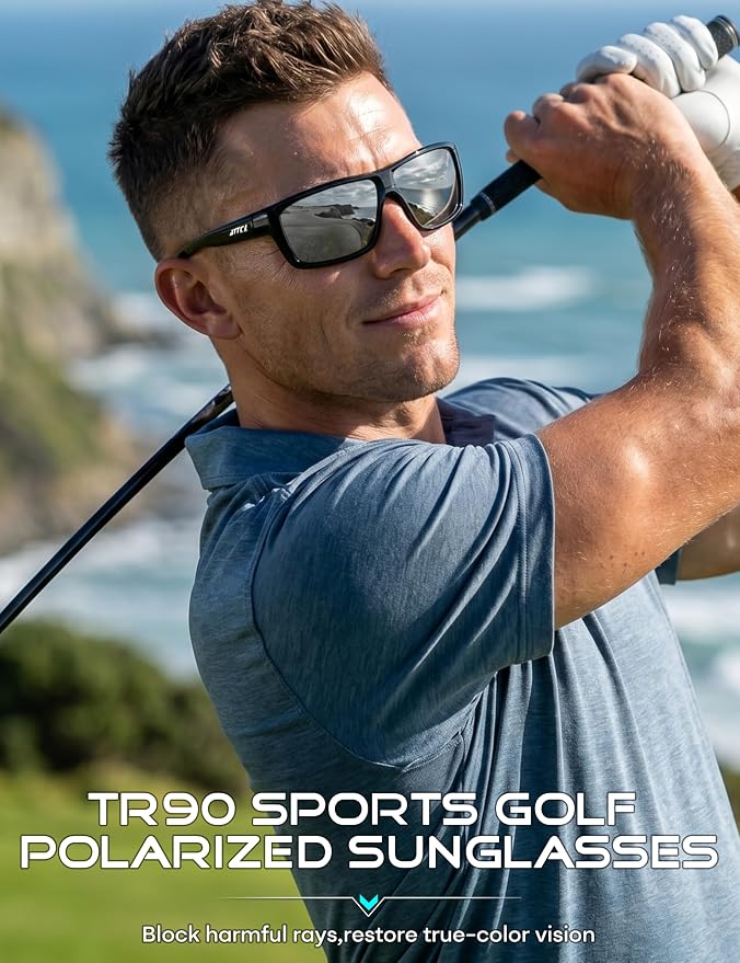 ATTCL Polarized Sunglasses Men for Fishing: UV Protection Lightweight TR90 Sports Wrap Sun Glasses Driving Golf Running