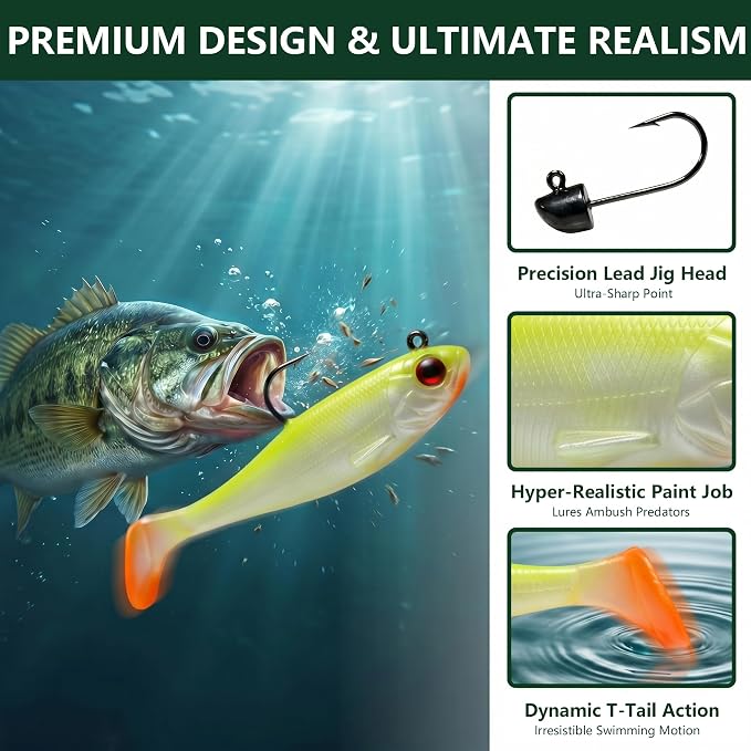 Soft Fishing Lures for Bass Fishing:Pre-Gigged Swim Baits for Saltwater or Freshwater.Soft Plastic Fishing Accessories.