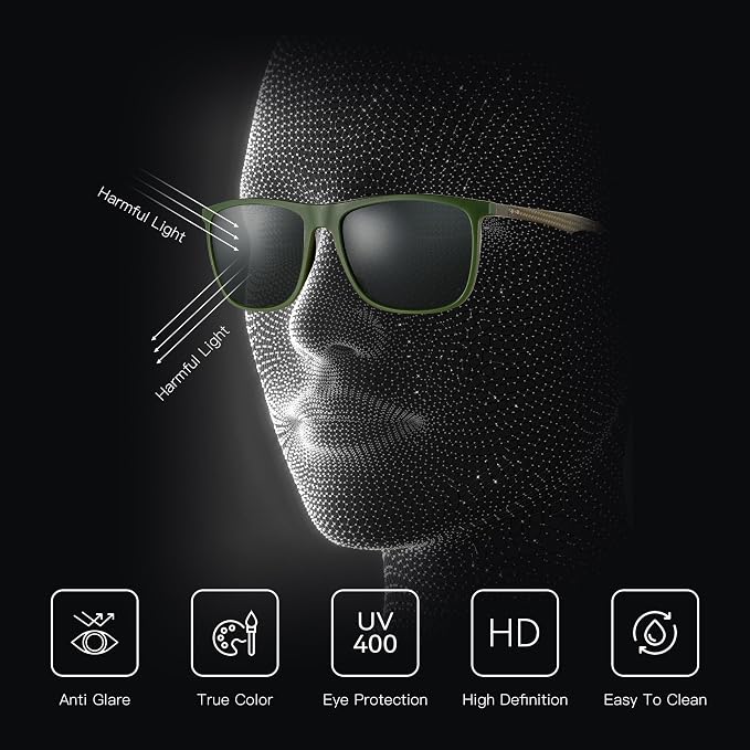 ZENOTTIC Square Polarized Sunglasses for Men Ultralight Carbon Fiber Sun Glasses Driving Fishing Golf Sports UV400 Protection
