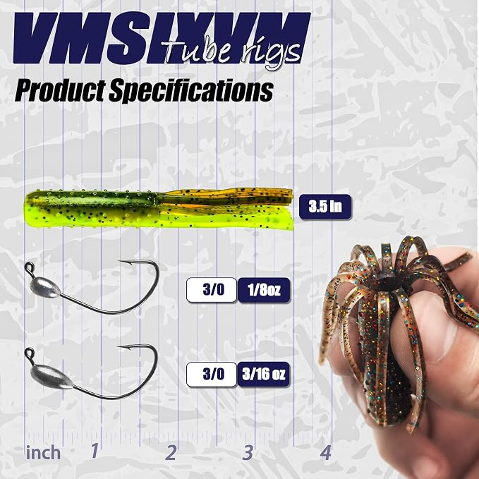 Tube Lures Crappie Lures for Bass Fishing, Tube Jigs Heads Soft Plastic Worm Baits for Freshwater Saltwater