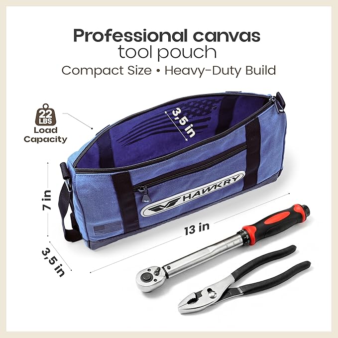 HAWKRY Heavy Duty Canvas Tool Bag Set of 2 – Waterproof Canvas Zipper Pouch, Garden Tool Bag, Construction Bags Heavy Duty, Small Zipper Pouch, Motorcycle Tool, Multipurpose Fishing Bag