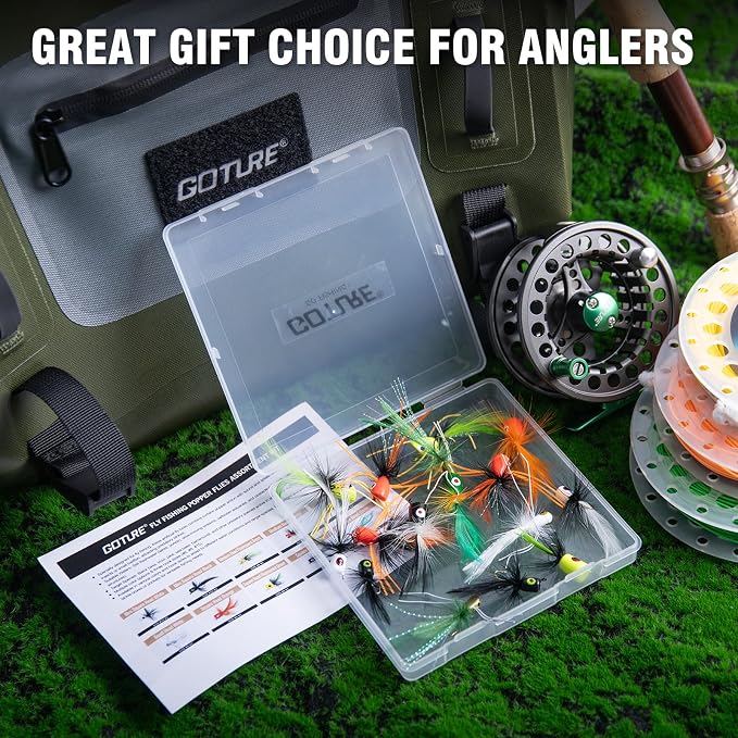 Goture Fly Fishing Poppers Lures, Topwater Popper Flies Bugs Lure, Fly Fish Poppers Fishing Lures Kit, Dry Flies for Panfish Bluegill Crappie Sunfish Bass Trout Salmon