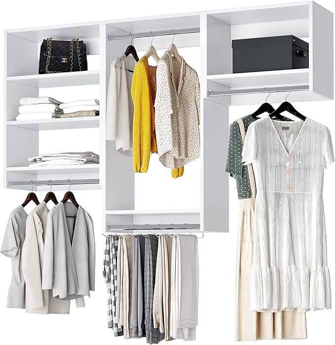 Closet Kit with Hanging Rods - Corner Closet System - Closet Shelves - Closet Organizers and Storage Shelves (White, 96 inches Wide) Closet Shelving