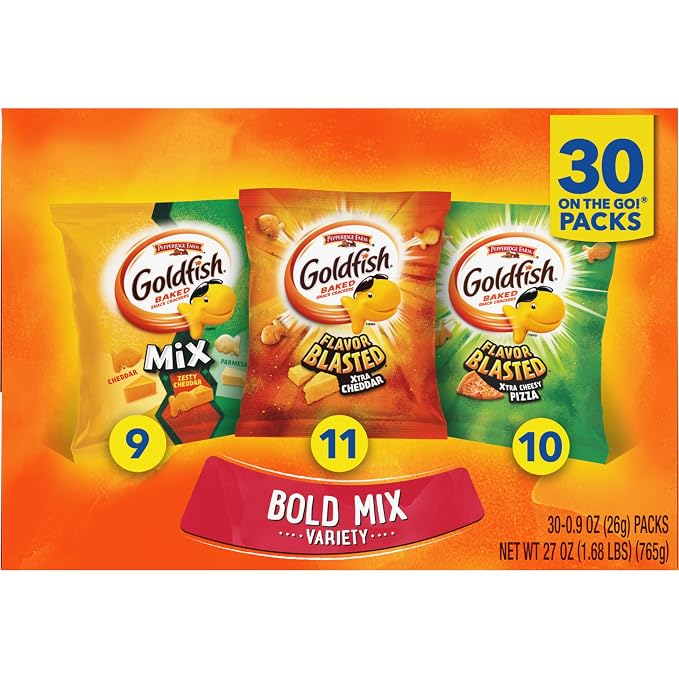 Goldfish Bold Mix Variety Pack Snack Crackers, 1 oz Snack Packs, 30 Ct Box