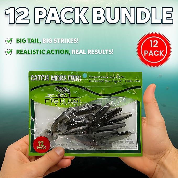 Soft Plastic Paddle Tail Swimbaits Pack of 12 – 3 1/4" & 4" Soft Plastic Fishing Lures with Extra-Large Tail for Lifelike Swimming Action – Freshwater & Saltwater