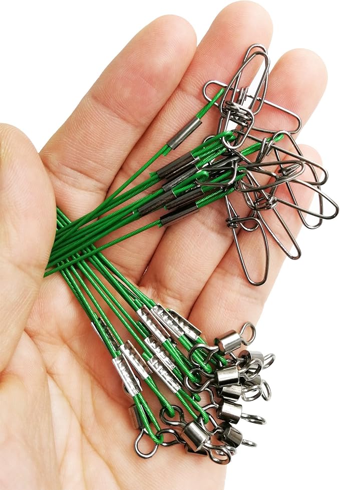Fishing Wire Leaders for Saltwater: 30pcs Stainless Steel Line Leaders Nylon-Coated 19" - 100 LB High Strength Wire Rig for Shark Barracuda Pike Fishing