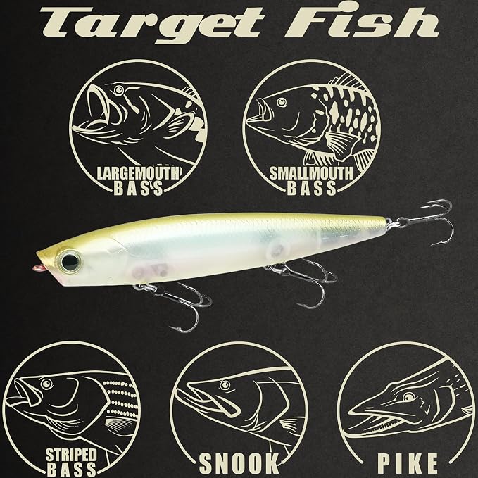 LUCKY CRAFT Gunfish 95 3 Hook Freshwater Fishing Lures and Bait for Bass Fish, Topwater Fish Line, Surface Bait with Treble Hooks, Fishing Gear for Tackle Box