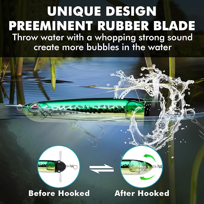 TRUSCEND Popobait Easy Catch Fishing Lures with BKK Hooks, Instant Startup, Longer Cast, Balanced Spray/Sound/Swim, Plopper Topwater Lures for Bass, Trout, Pike, Walleye, Freshwater Saltwater Fishing