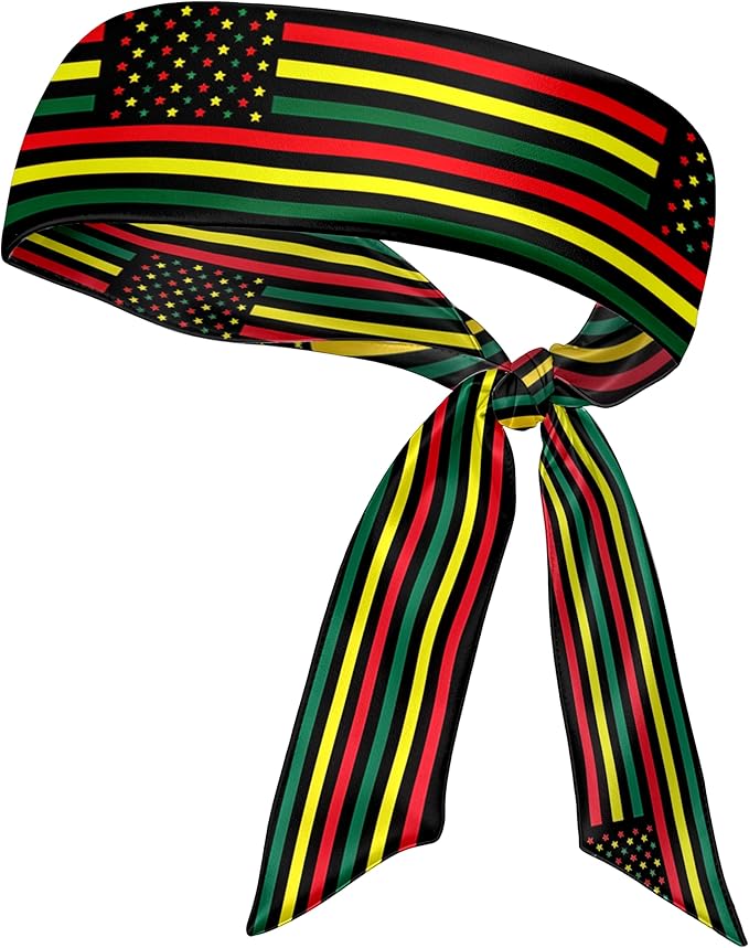 Flag Tie Headbands for Men Women, Moisture Wicking Sweatband Breathable Sports Headwrap, Non-Slip Stretchy Adjustable Fitness Hair Band