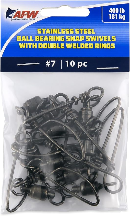 American Fishing Wire Stainless Steel Ball Bearing Snap Swivels with Double Welded Rings