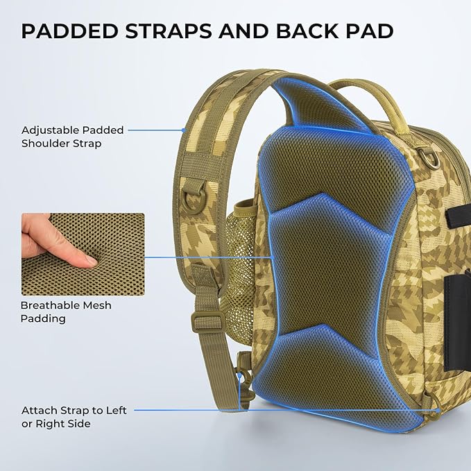 KastKing BaitSpace Fishing Sling Bag, Fishing Backpack with Rod & Beverage Holder, Tackle Bag for Fishing Gear