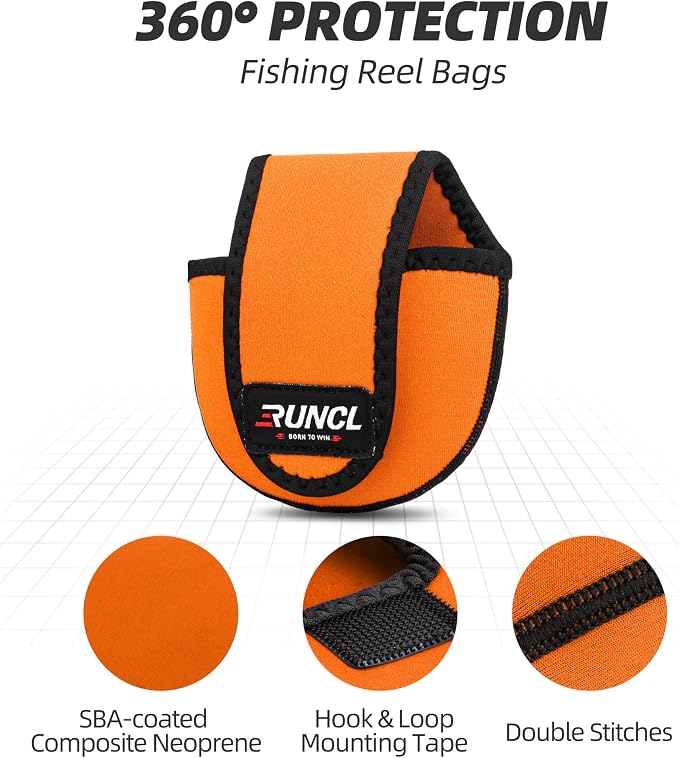 RUNCL Baitcasting Reel Bag – Protective Storage Pouch for Baitcasting Reels & Spinning Reels, Lightweight & Durable, Ideal for Freshwater & Saltwater Fishing Trips (orange& Black)