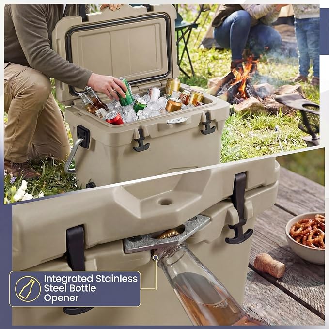 COSTWAY Portable Insulated Hard Cooler – Keeps Ice Up to 6 Days, Heavy-Duty Outdoor Ice Chest with Cup Holders, Built-in Fish Ruler & Bottle Opener for Camping, Fishing, Beach, Tailgating