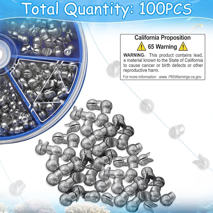 Fishing Weights Sinkers, 200/100pcs Lead Split Shot Fishing Sinkers Open Mouth Design Weights Clip Freshwater Saltwater Fishing Accessories